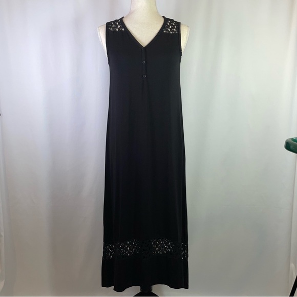 Jones New York Dresses & Skirts - Jones New York Sport Jersey Maxi Dress Size S Black Sleeveless Crochet Detail